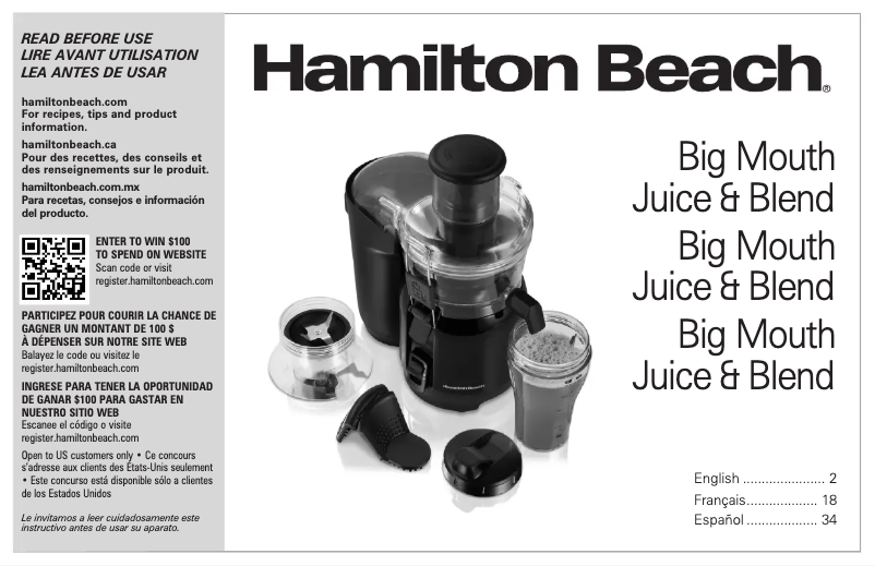 Page n°1 - Manuel utilisateur Hamilton Beach 67970