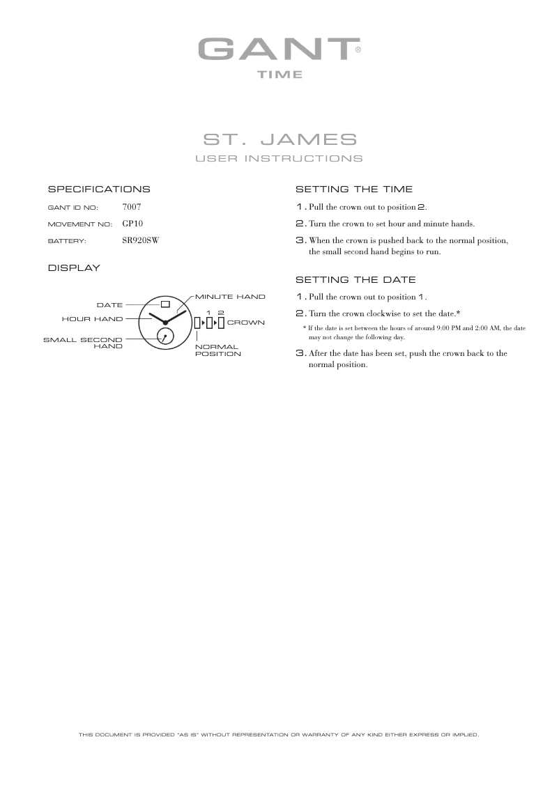 Page n°1 - Manuel utilisateur Gant St. James 7007