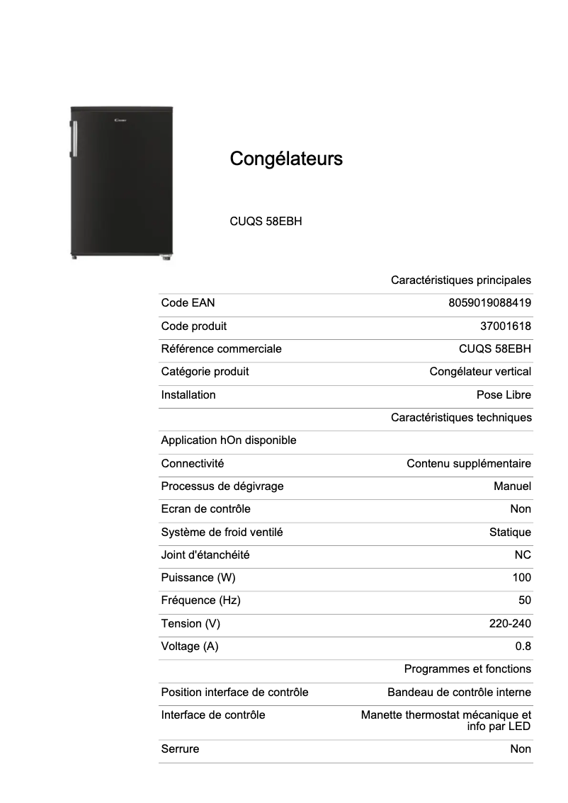 Image de la première page du manuel de l'appareil CUQS 58EBH