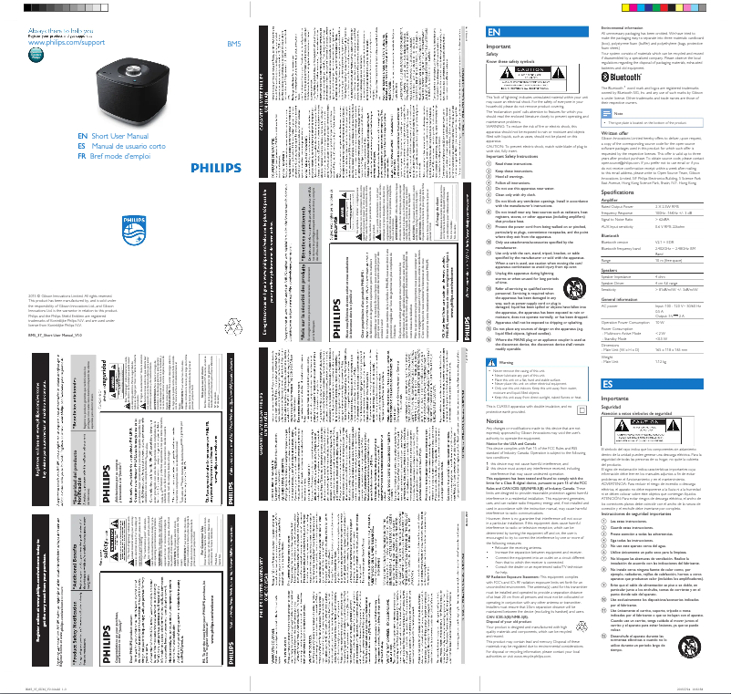 Page 1 de la notice Guide de démarrage rapide Philips BM5B