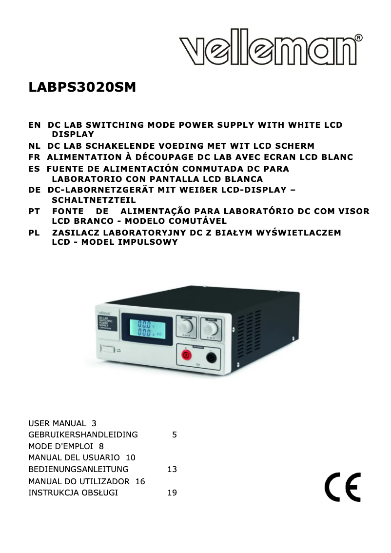 Page n°1 - Manuel utilisateur Velleman LABPS3020SM