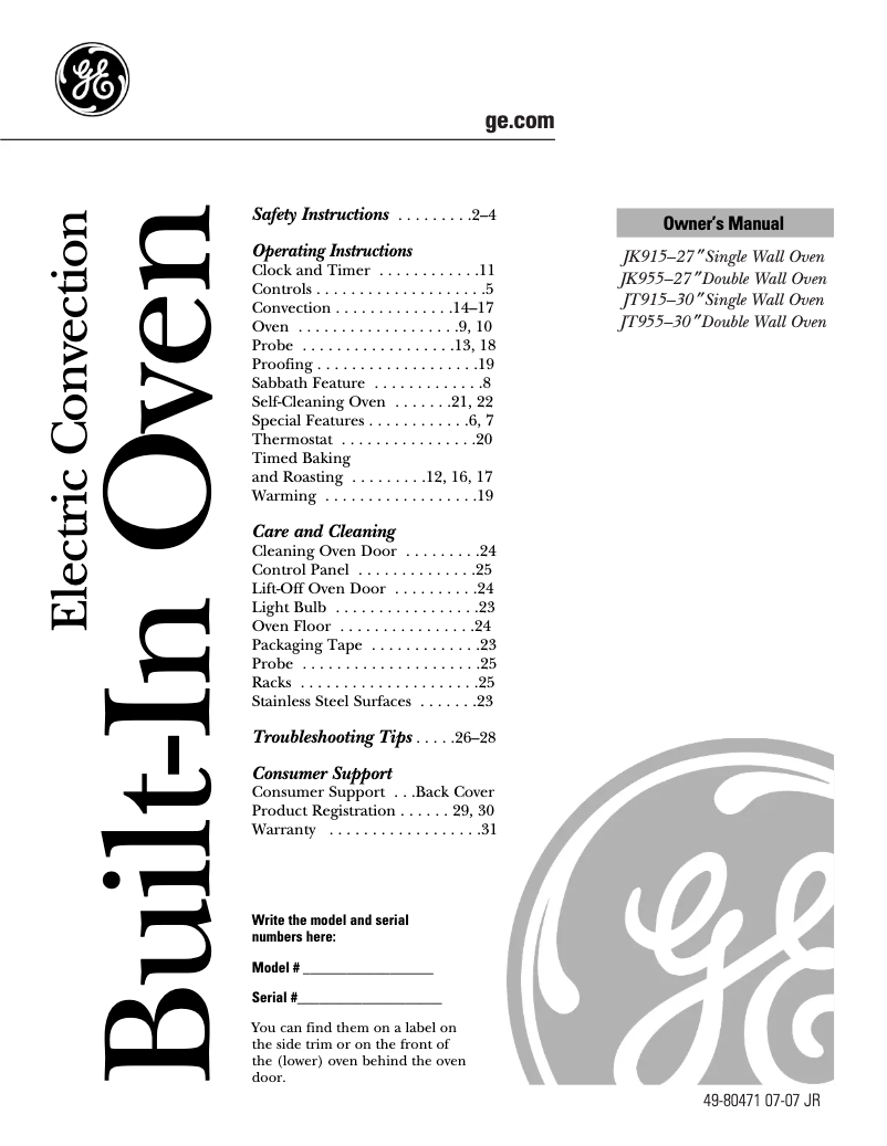 First page image of the manual for JK955BFBB