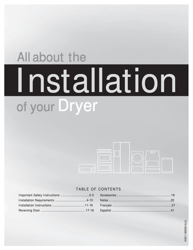 Page 1 de la notice Guide d'installation Frigidaire FARG4043MW