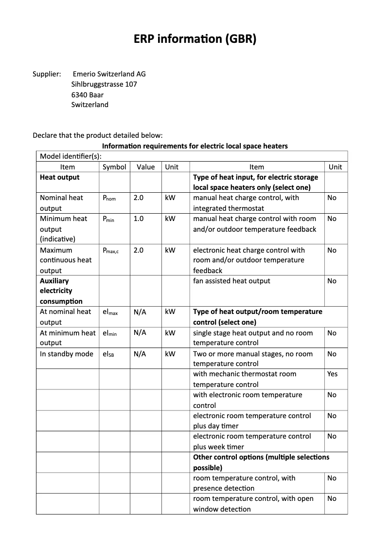 Page 1 de la notice Fiche technique Emerio FH-111235.1