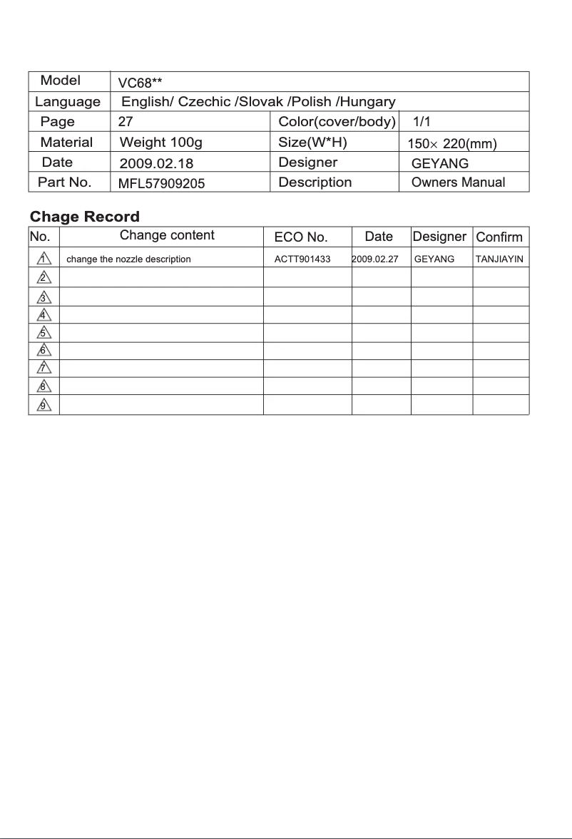 Page 1 de la notice Manuel utilisateur LG VC6818NRTQ