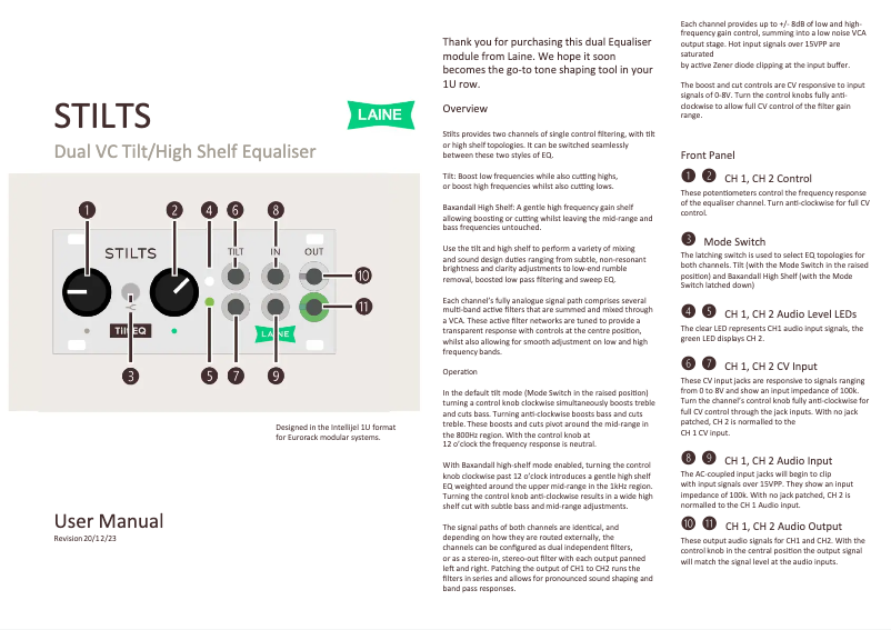 Page n°1 - Manuel utilisateur Laine STILTS