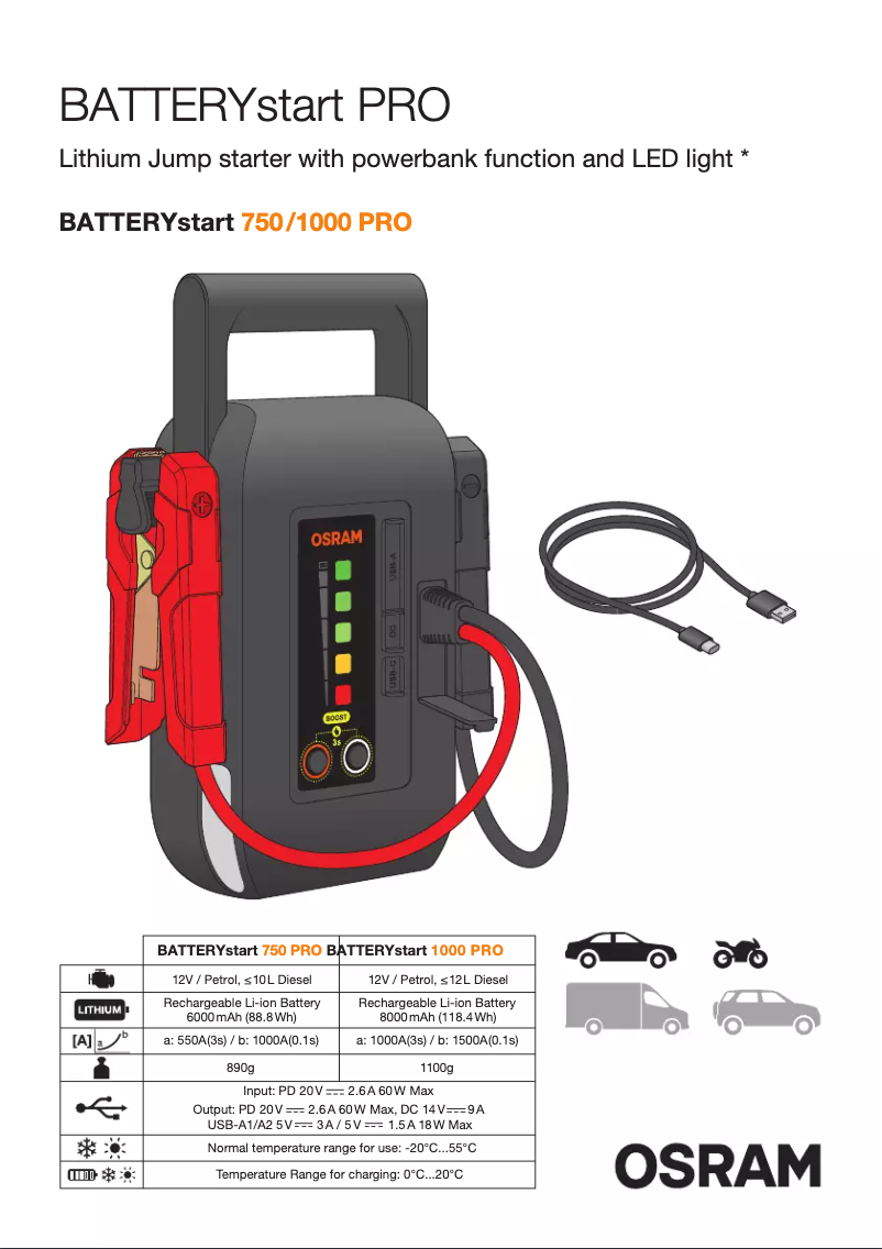 Page n°1 - Instructions / montage Osram BATTERYstart PRO 1000