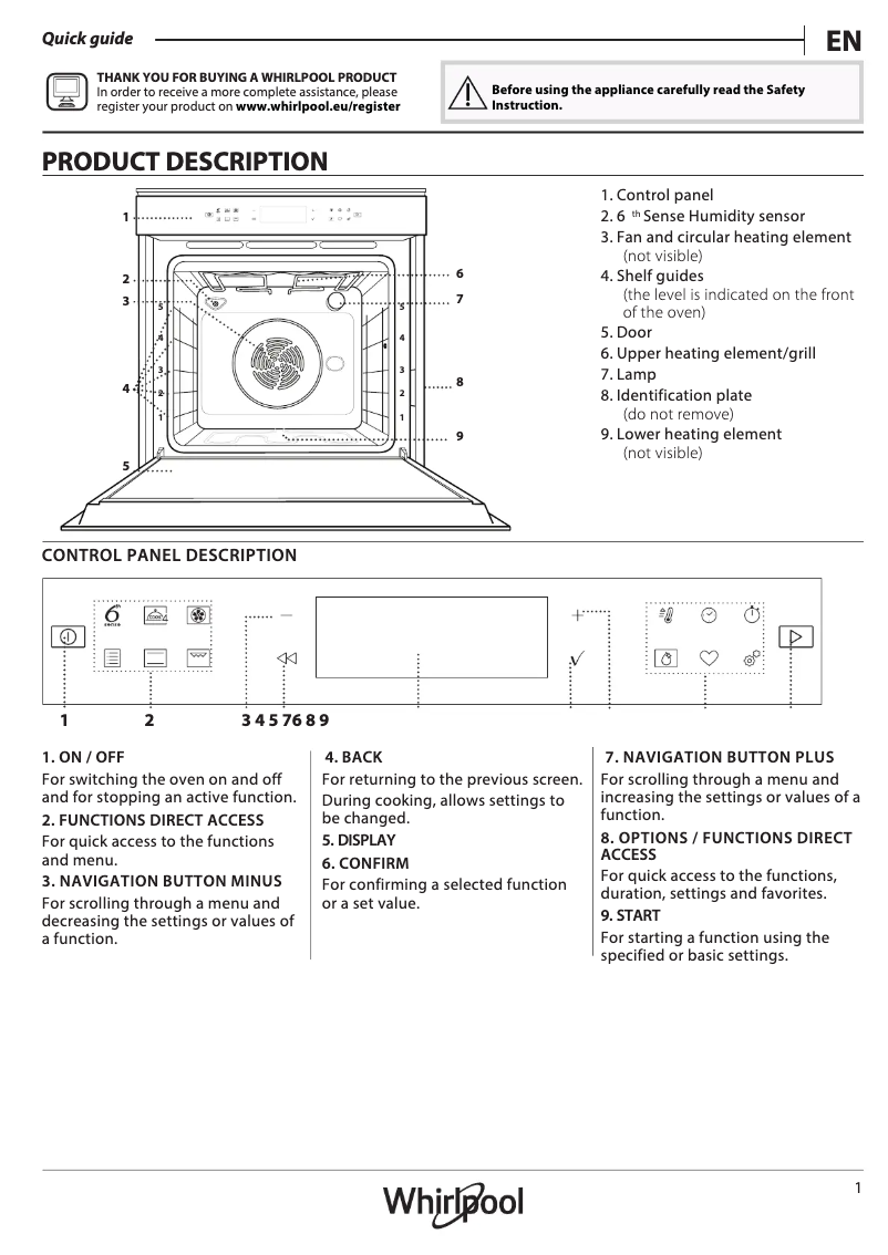 Page 1 de la notice Guide d'installation Whirlpool W7 OM4 4BS1 H