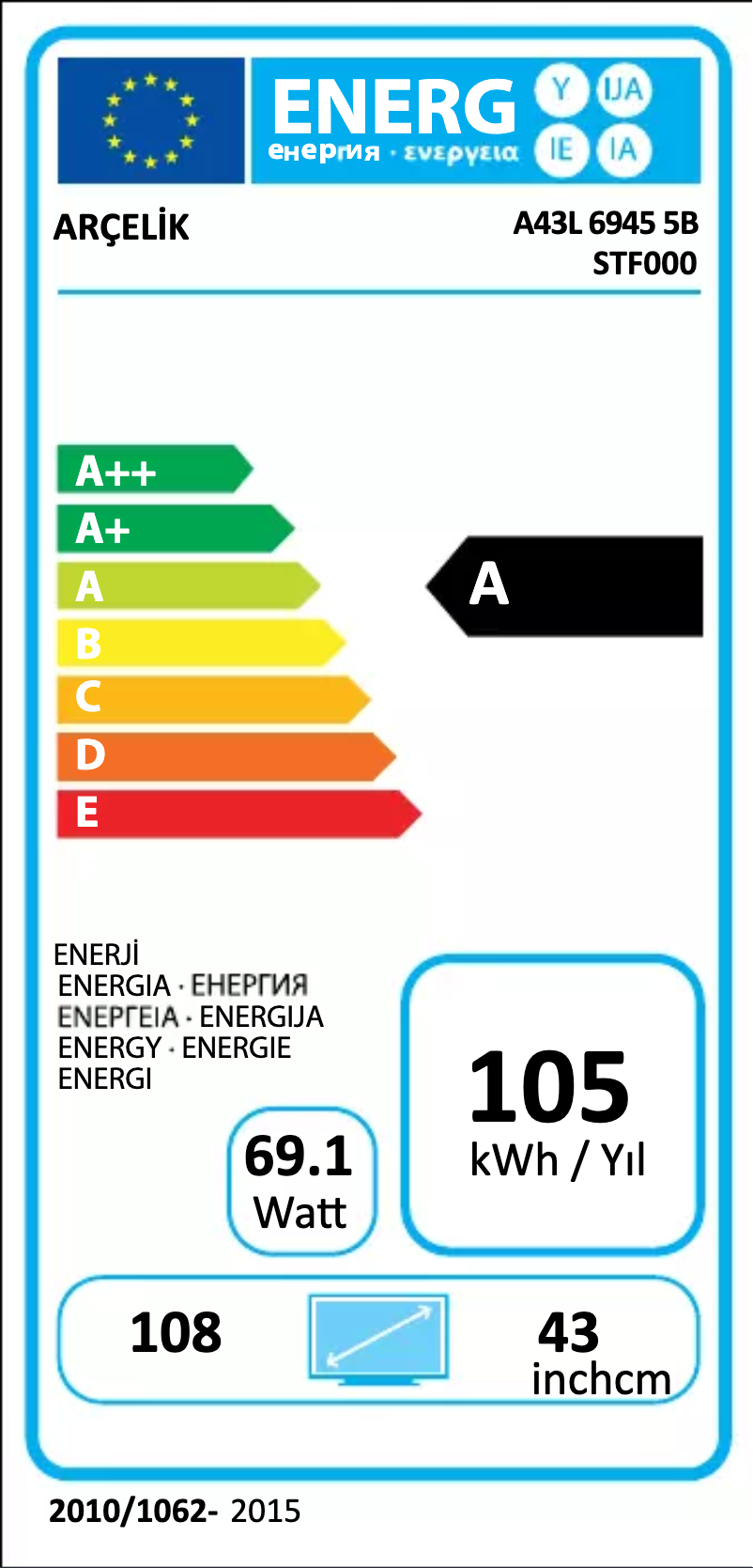 Page n°1 - Label énergétique Grundig A43L 6945 5B