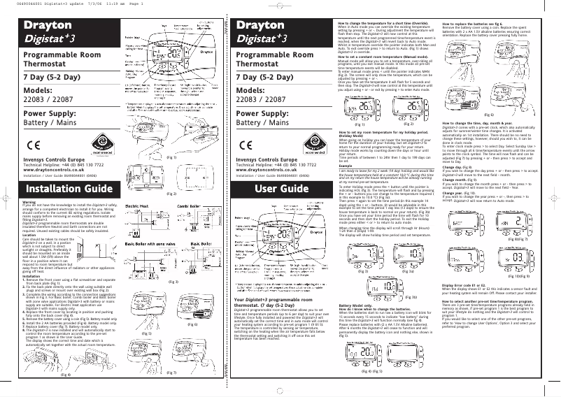 Page 1 de la notice Manuel utilisateur Drayton Digistat+3