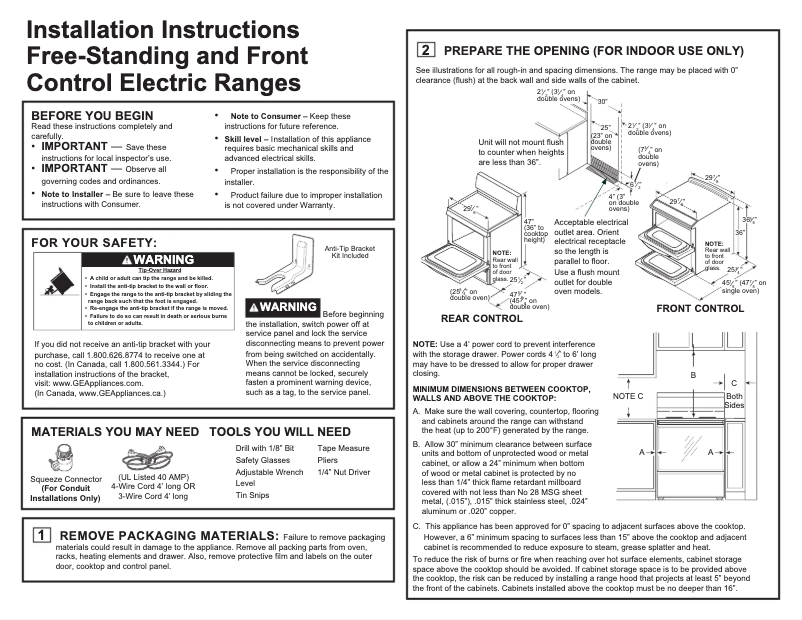 Page 1 de la notice Guide d'installation GE JB655DKBB