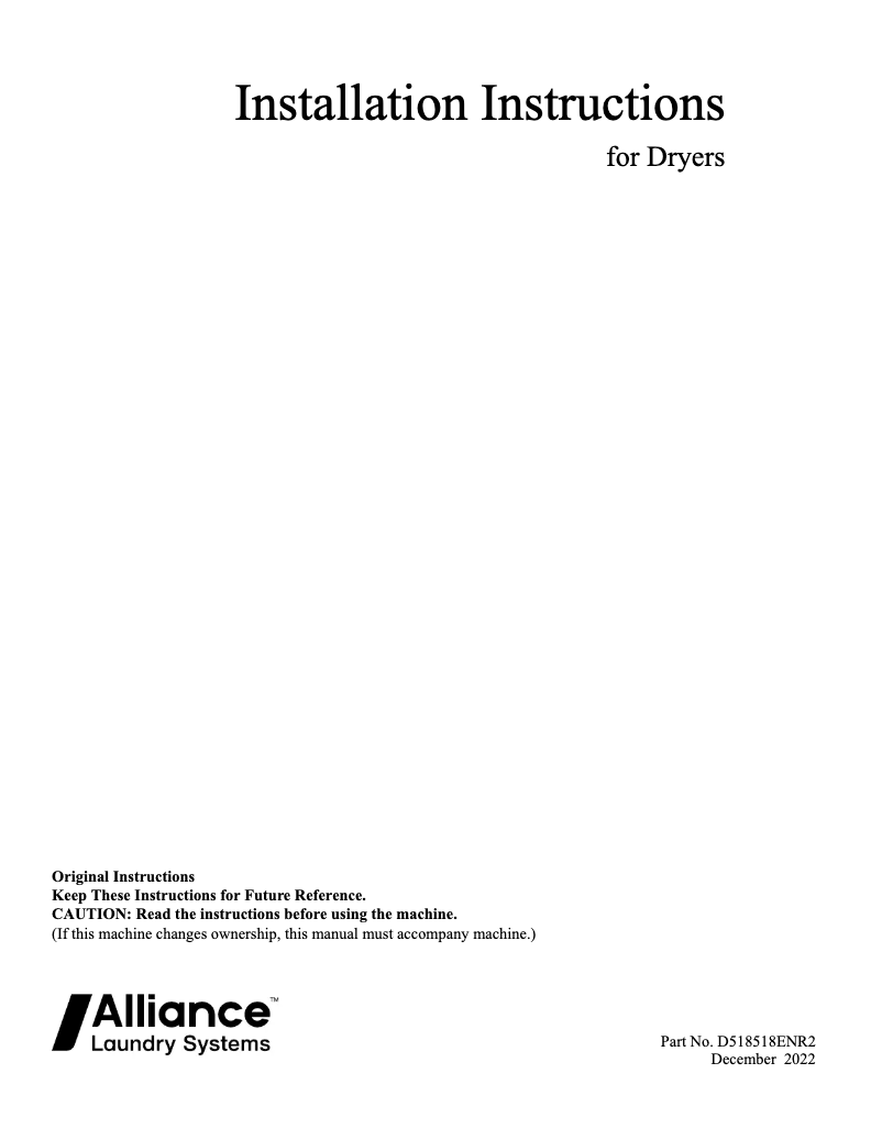 Page 1 de la notice Guide d'installation Speed Queen DR7004WE