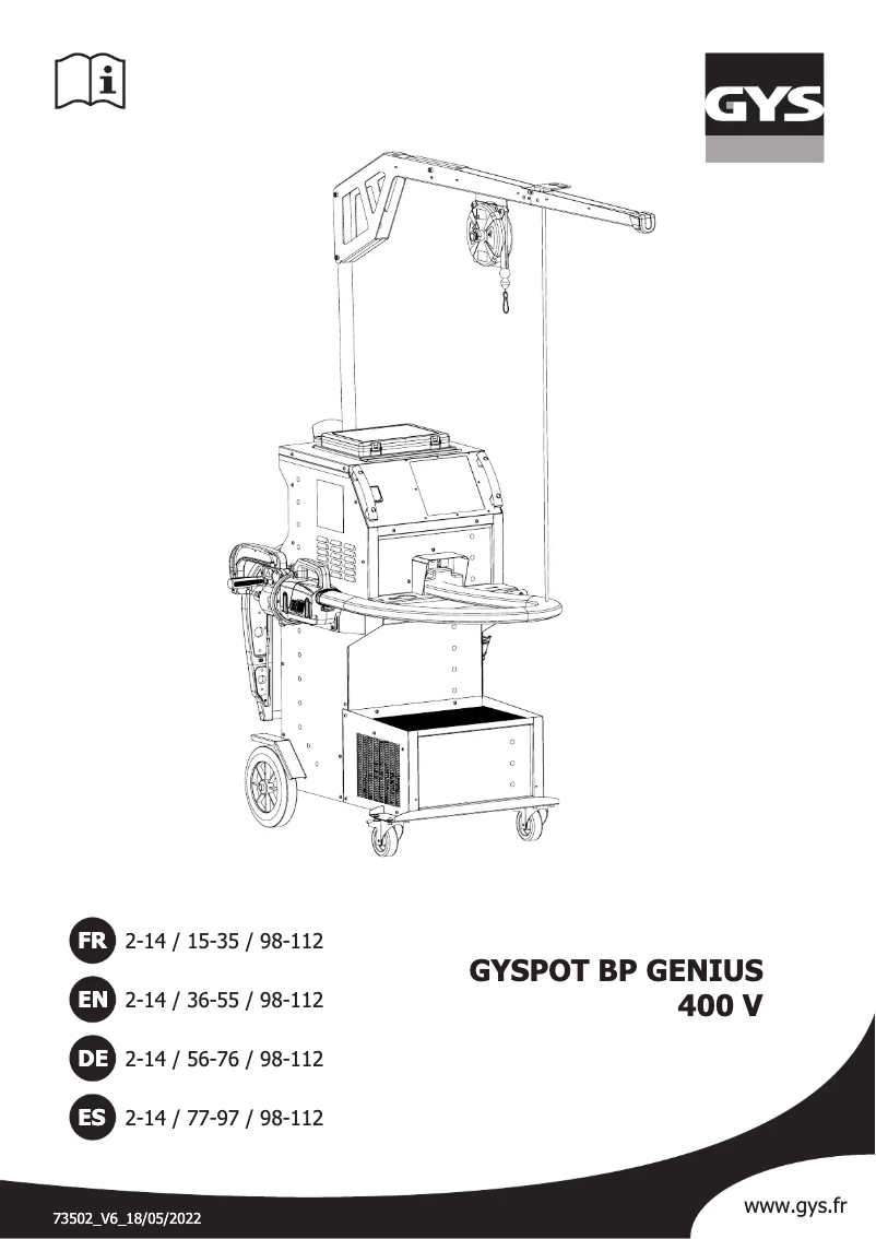 Page 1 de la notice Manuel utilisateur GYS Gyspot BP Genius 400V