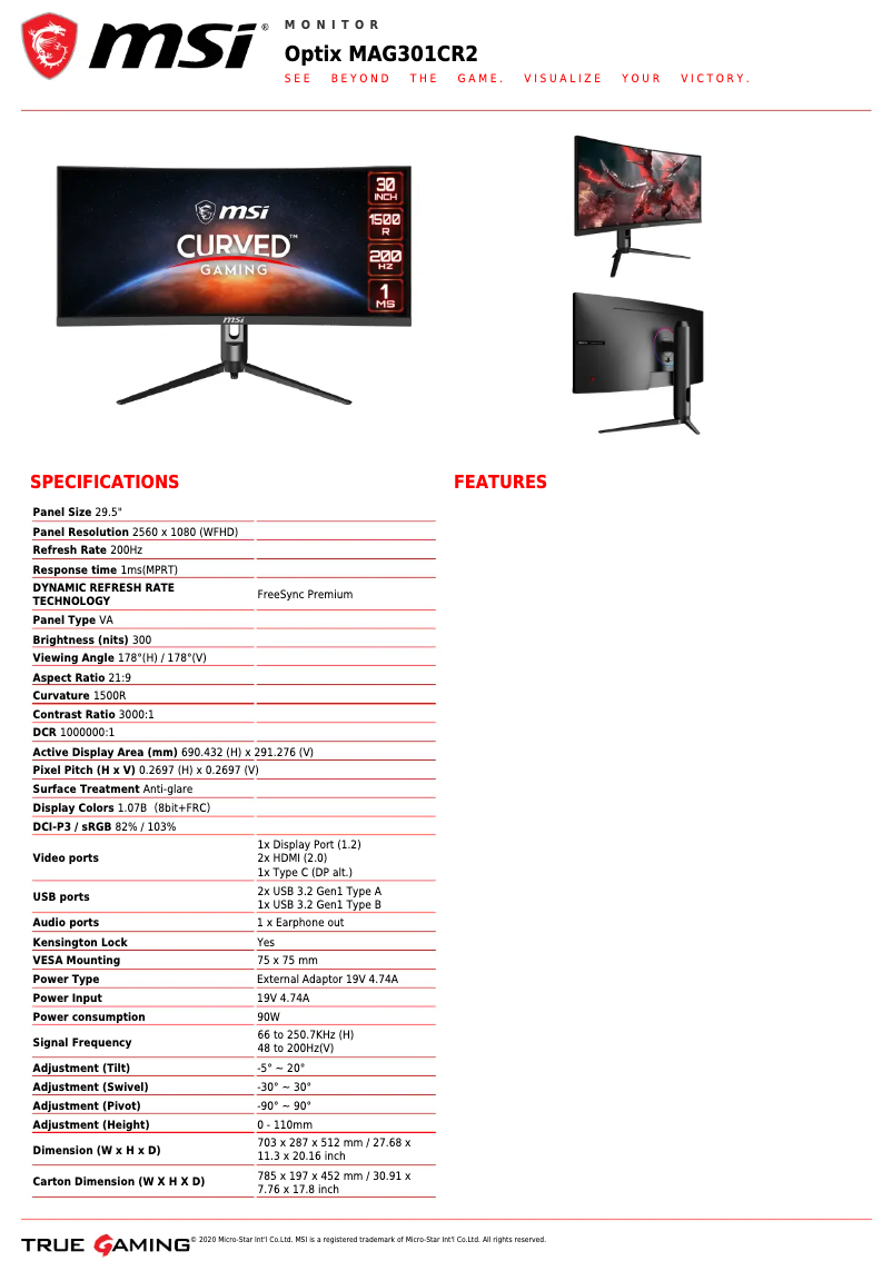 Página 1 del manual Ficha técnica MSI Optix MAG301CR2