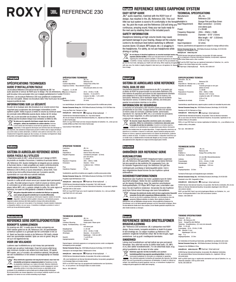 Page n°1 - Manuel utilisateur JBL Roxy Reference 230