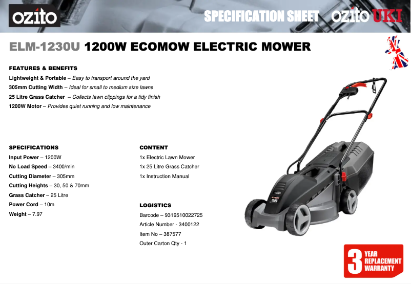 Imagen de la primera página del manual del dispositivo ELM-1230U
