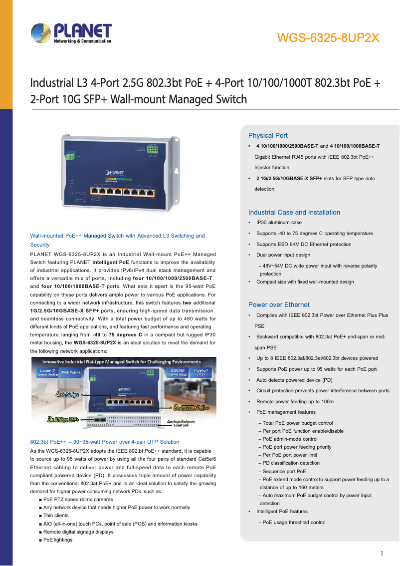 Page n°1 - Fiche technique Planet WGS-6325-8UP2X