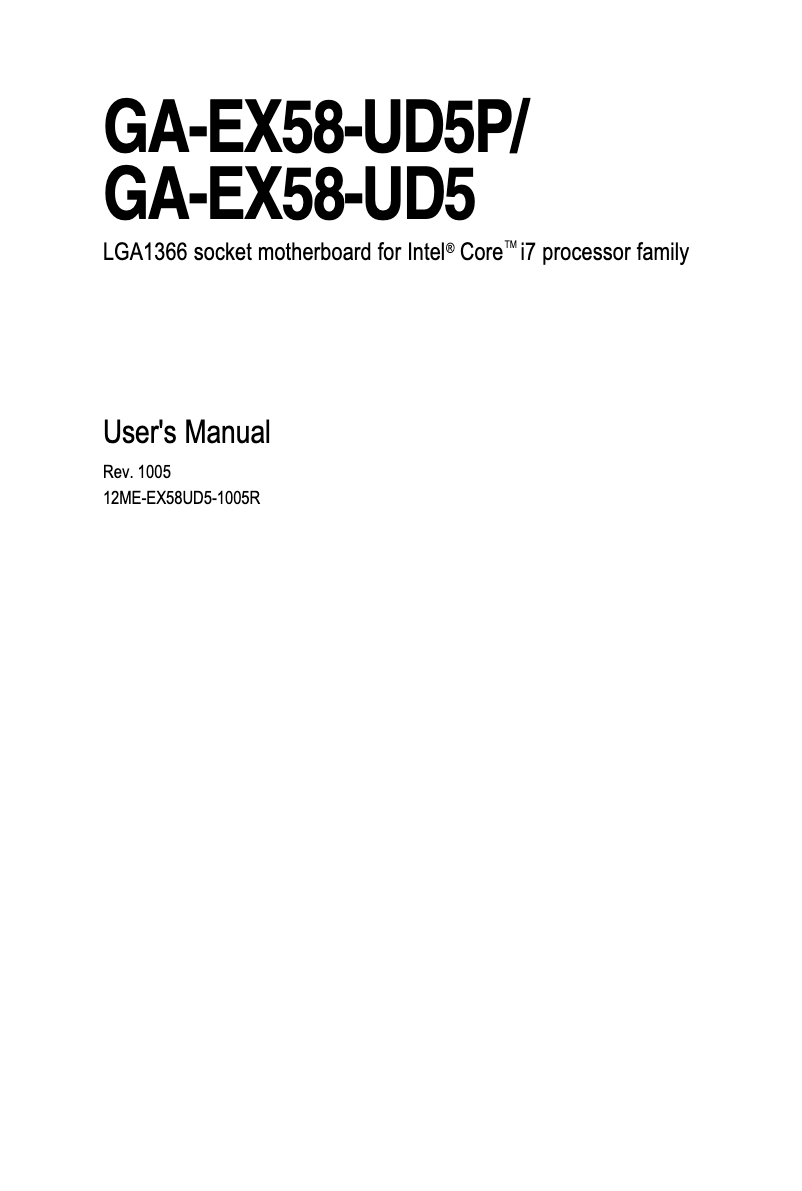 Page 1 de la notice Manuel utilisateur Gigabyte GA-EX58-UD5