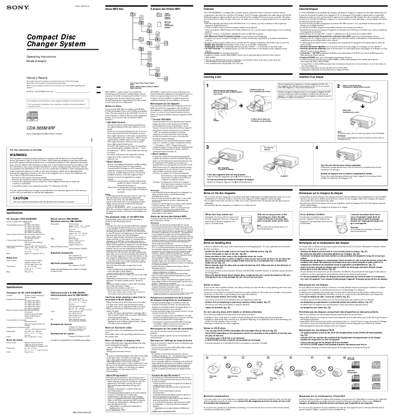 Page 1 de la notice Manuel utilisateur Sony CDX-565MXRF