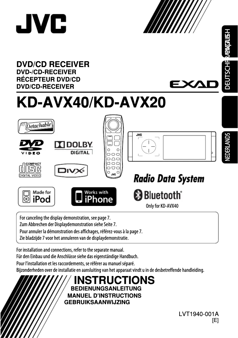 Page 1 de la notice Manuel utilisateur JVC KD-AVX20
