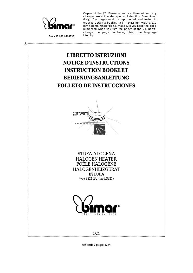Imagen de la primera página del manual del dispositivo S221.EU