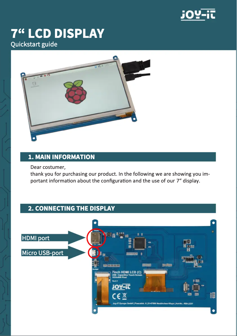 Page n°1 - Manuel utilisateur Joy-It RB-LCD7.2
