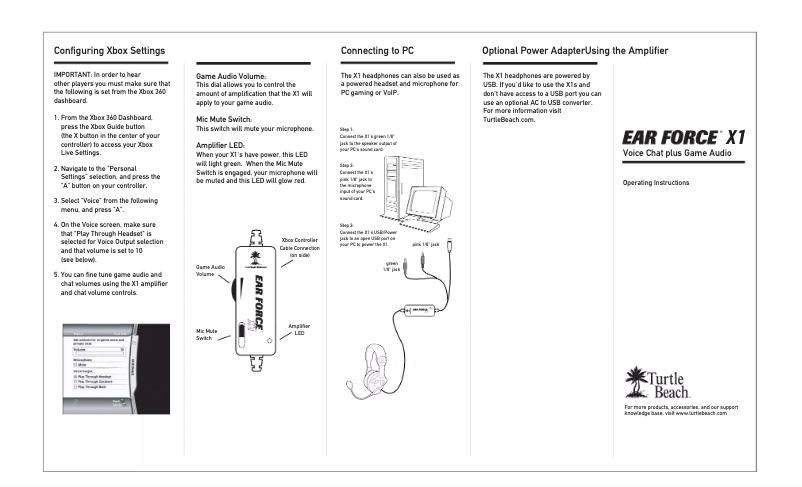 Page n°1 - Manuel utilisateur Mad Catz Turtle Beach Ear Force X1