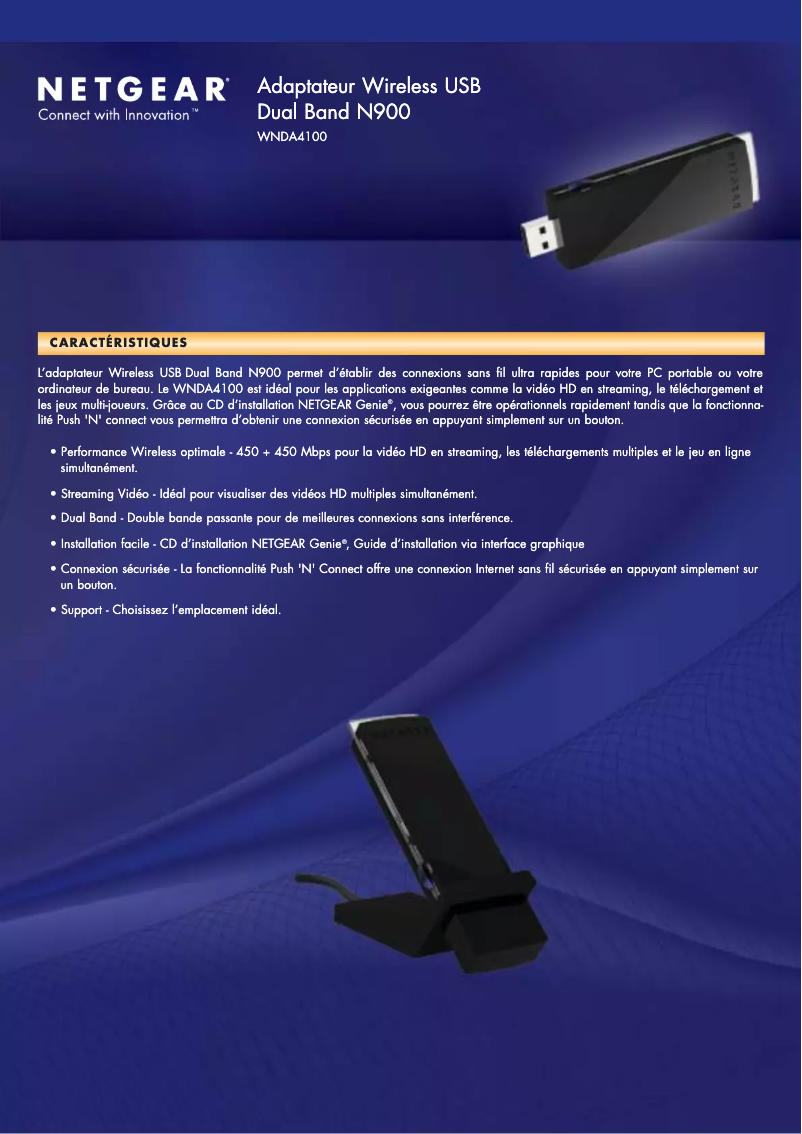 Page 1 de la notice Fiche technique Netgear WNDA4100