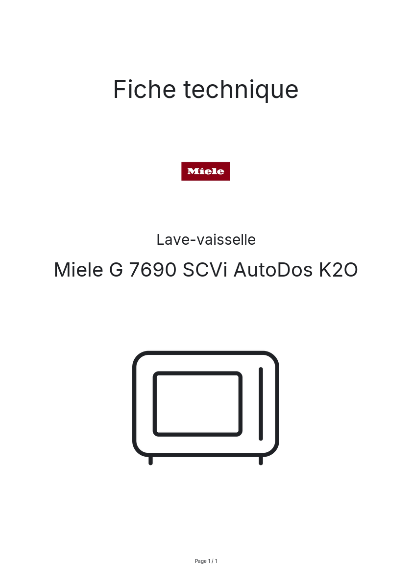 Page n°1 - Fiche technique Miele G 7690 SCVi AutoDos K2O