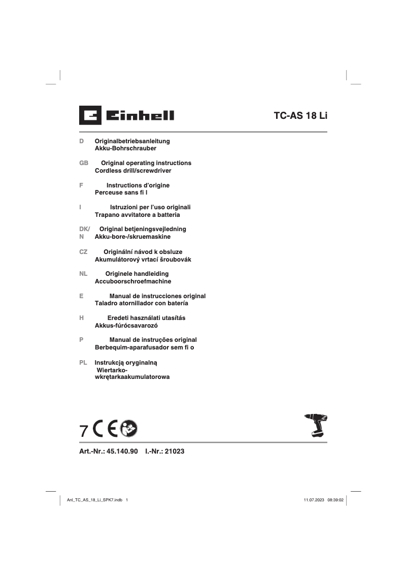 Page n°1 - Manuel utilisateur Einhell TC-AS 18 Li