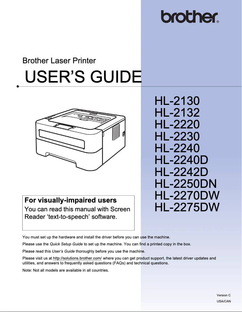 Page 1 de la notice Manuel utilisateur Brother HL-2275DW