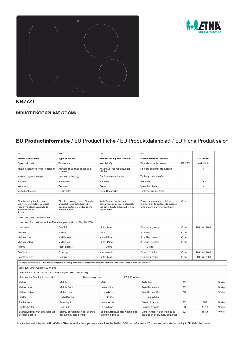 Page n°1 - Fiche technique Etna KI477ZT