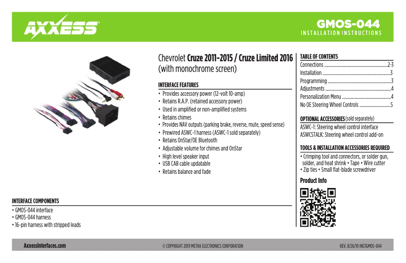 Page n°1 - Manuel utilisateur Metra GMOS-044