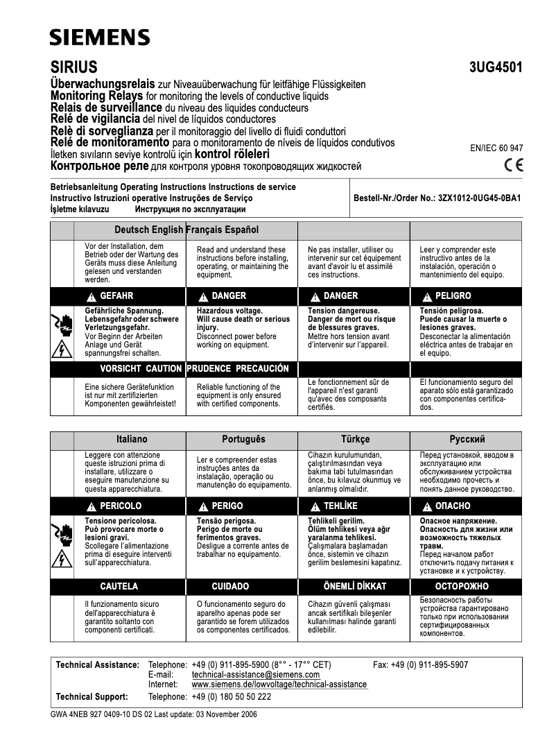 Page 1 de la notice Manuel utilisateur Siemens 3UG4501