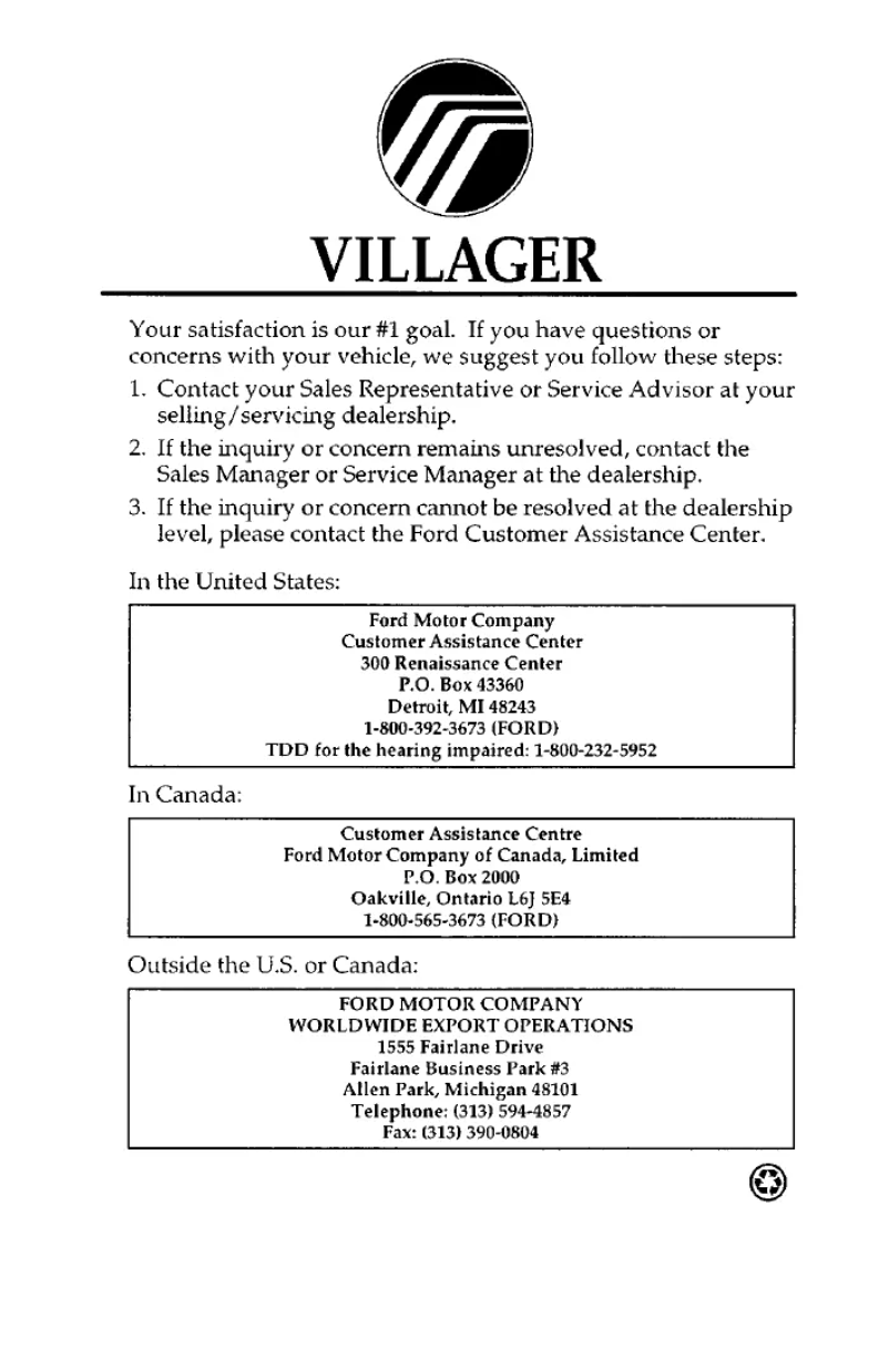 Image de la première page du manuel de l'appareil Villager (1997)