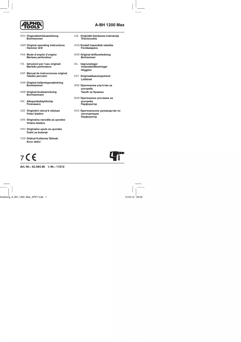 Page 1 de la notice Manuel utilisateur Alpha Tools A-BH 1200 Max