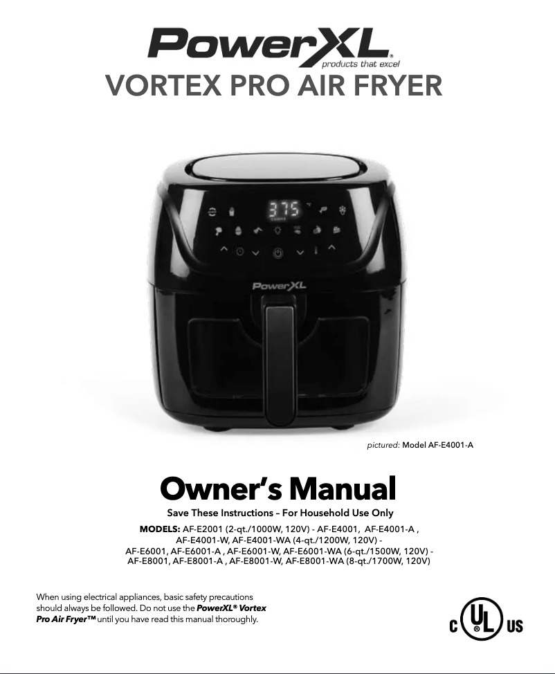 Page n°1 - Manuel utilisateur PowerXL Vortex Pro Air Fryer AF-E4001-A