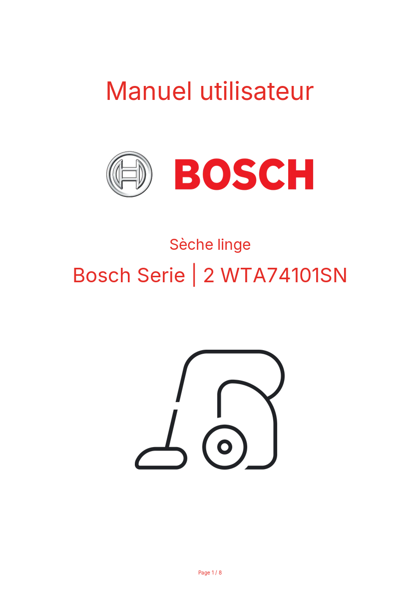 Page n°1 - Manuel utilisateur Bosch Serie | 2 WTA74101SN