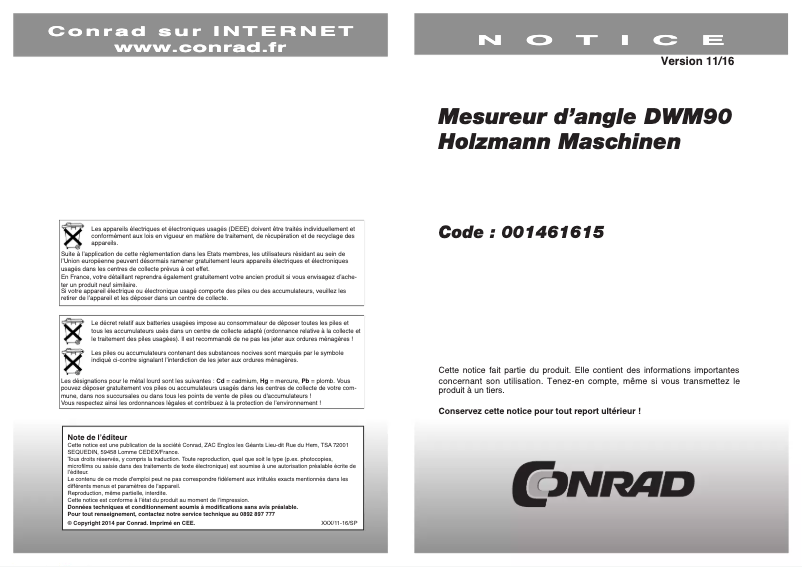 Image de la première page du manuel de l'appareil DWM 90