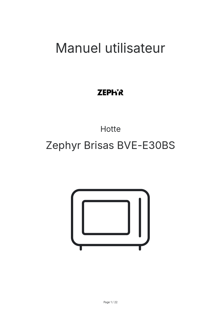 Page n°1 - Manuel utilisateur Zephyr Brisas BVE-E30BS