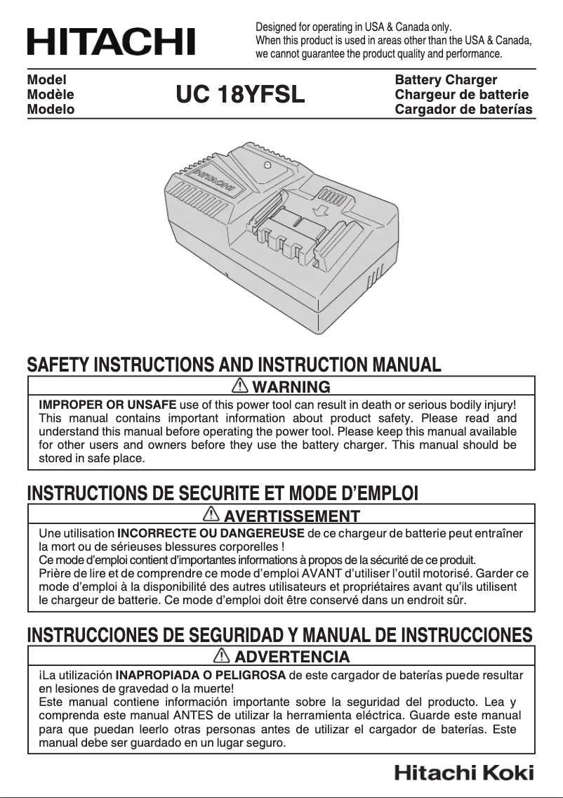 Page 1 de la notice Manuel utilisateur Hitachi UC18YFSL