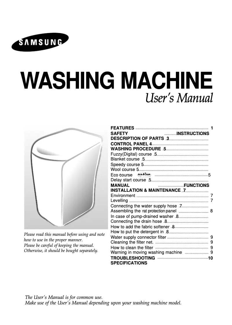 Image de la première page du manuel de l'appareil WA10B3Q1