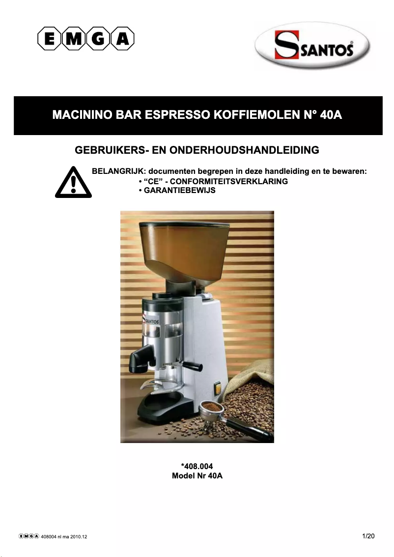 Page 1 de la notice Manuel utilisateur Santos N° 40A