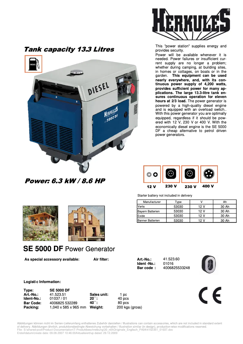 Page 1 of the manual User Manual Herkules SE 5000 DF