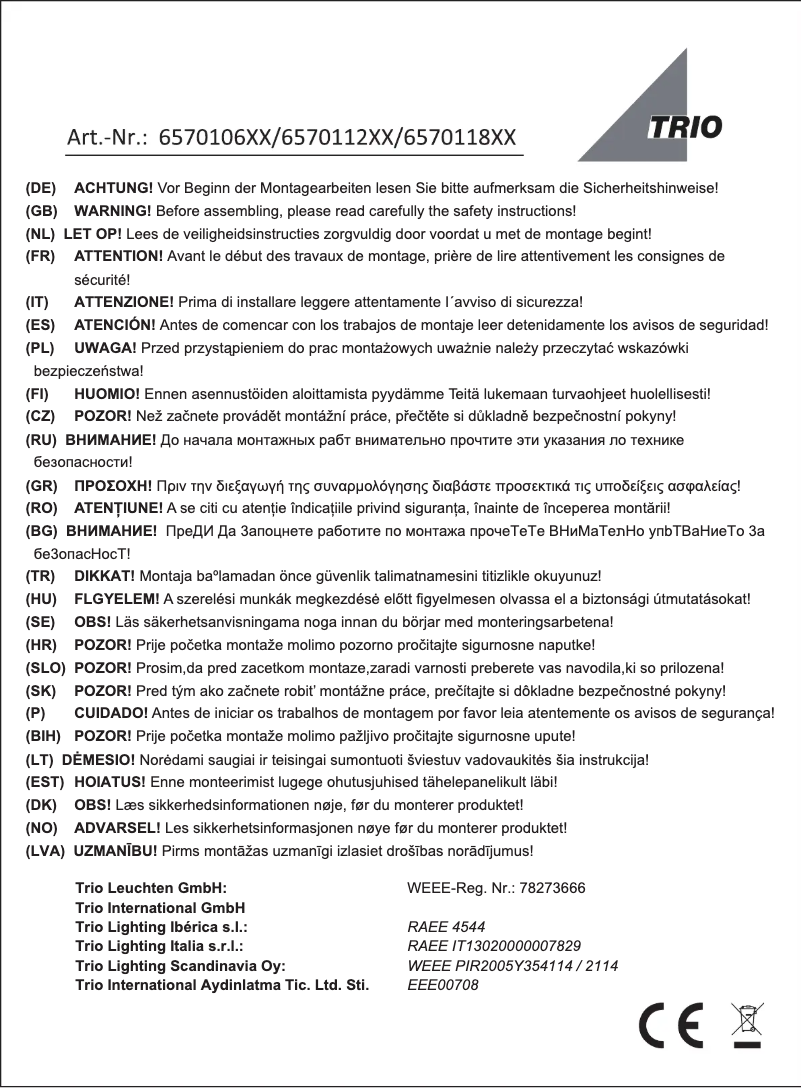Page 1 de la notice Manuel utilisateur Trio Lighting Cento 657010607