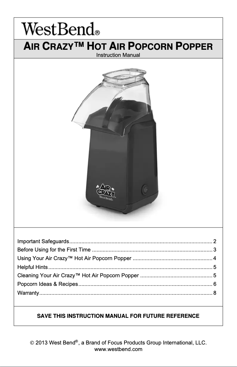 Page 1 de la notice Manuel utilisateur WestBend Air Crazy