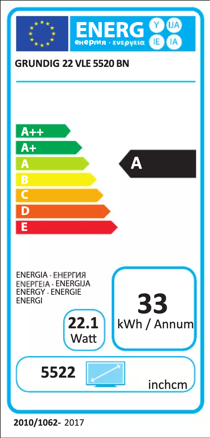 Página 1 del manual Etiqueta energética Grundig 22 VLE 5520 BN