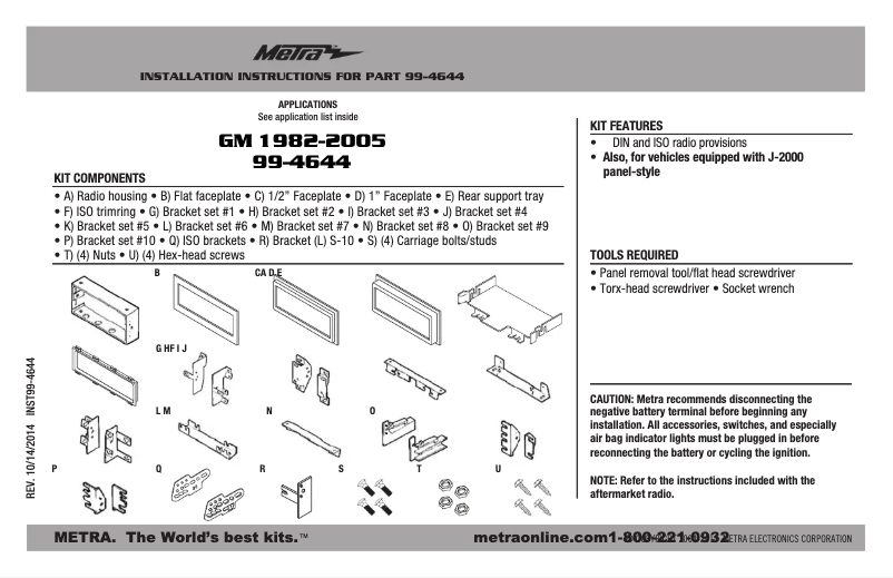 Page n°1 - Manuel utilisateur Metra 99-4644