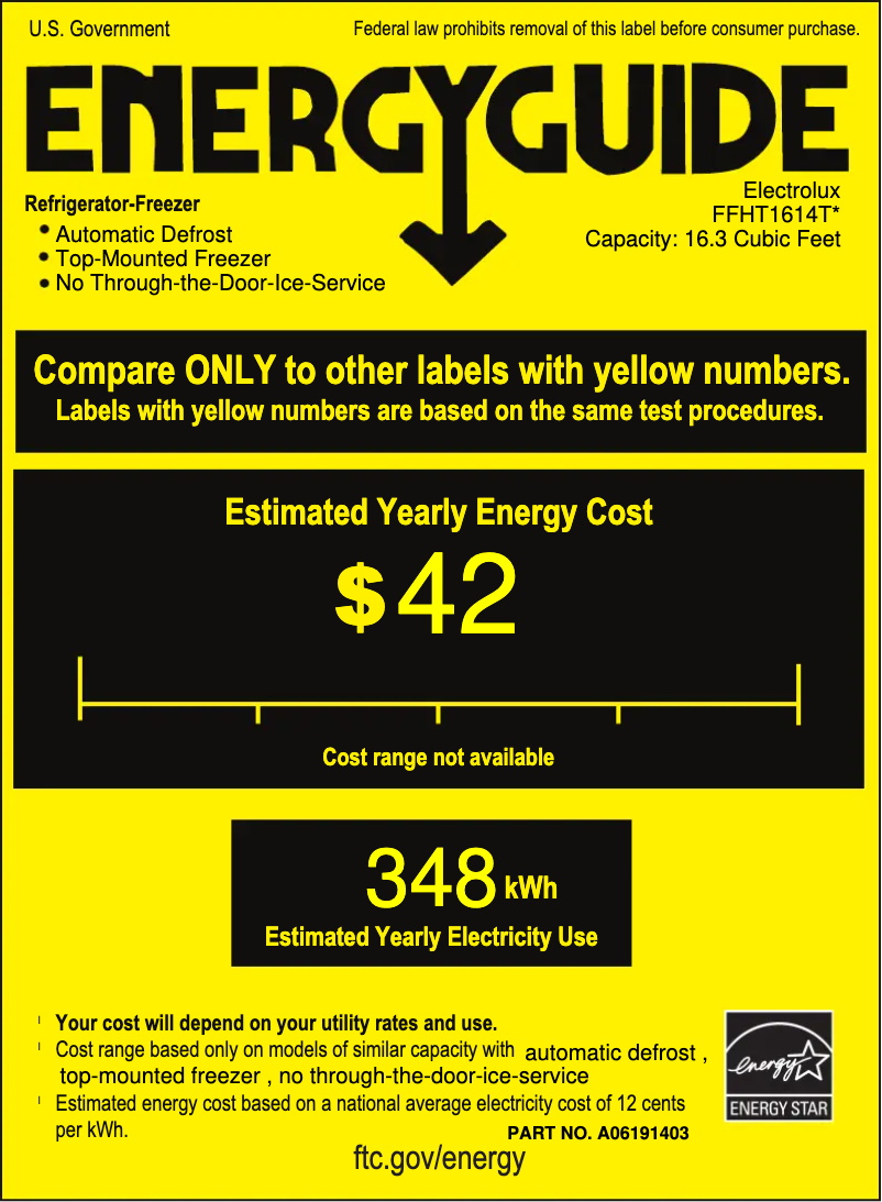 Page 1 de la notice Label énergétique Frigidaire FFHT1614T