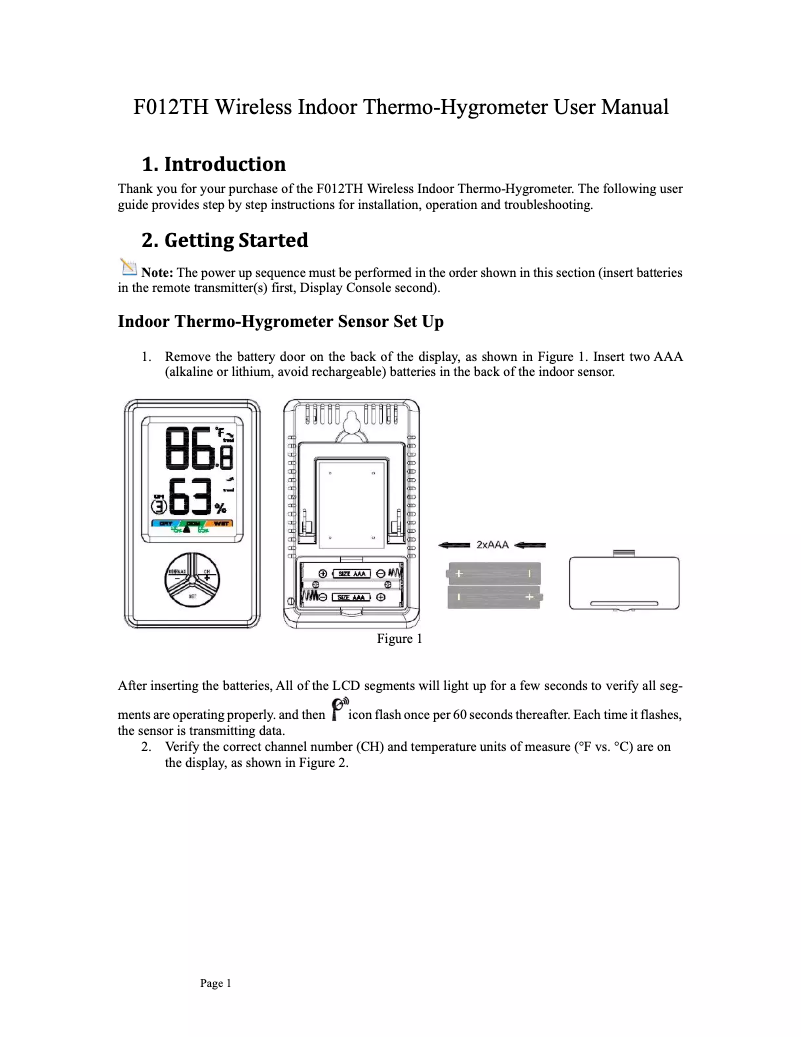 Page n°1 - Manuel utilisateur Ambient Weather FT012TH